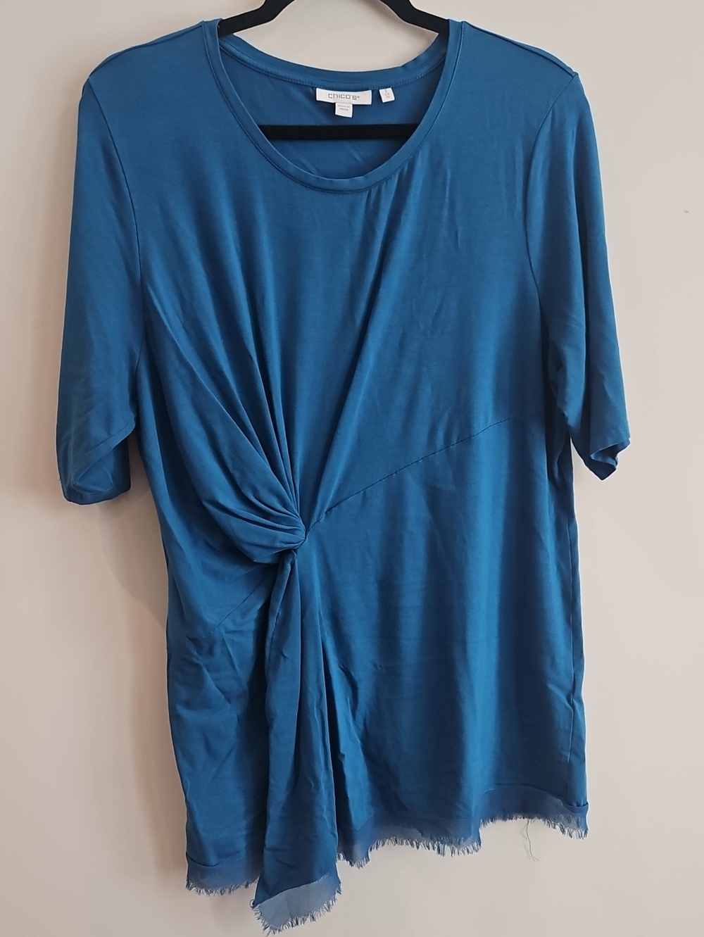 Chico's Teal Knot-Front Short Sleeve Top